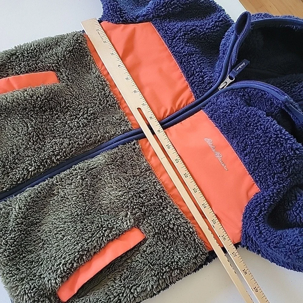 Eddie‎ Bauer Kids Sherpa Fleece Jacket Small 7-8 Colorblock Full Zip Mock Neck
